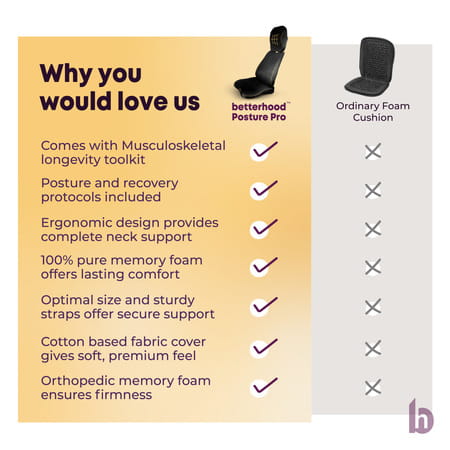 Betterhood Black Memory Foam Ergonomic Neck Support | Lumbar Back Supoprt And Seat Cushion Combo Car