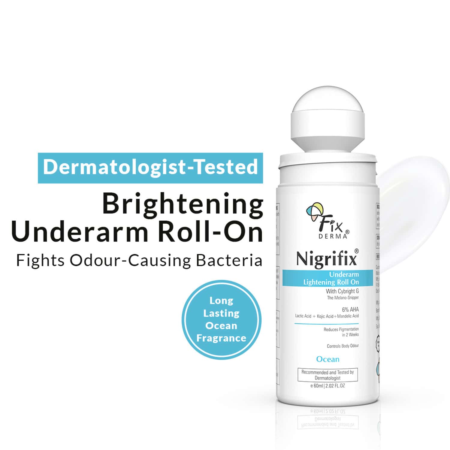 Fixderma Nigrifix Underarm Ocean Roll On With 6% Aha,lactic Acid Brightens Underarm 60 Ml