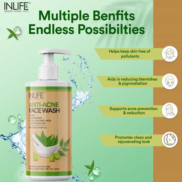 Inlife Anti Acne Face Wash With Neem ,Glowing Skin | All Skin Types, Paraben & Sulphate Free, 250Ml