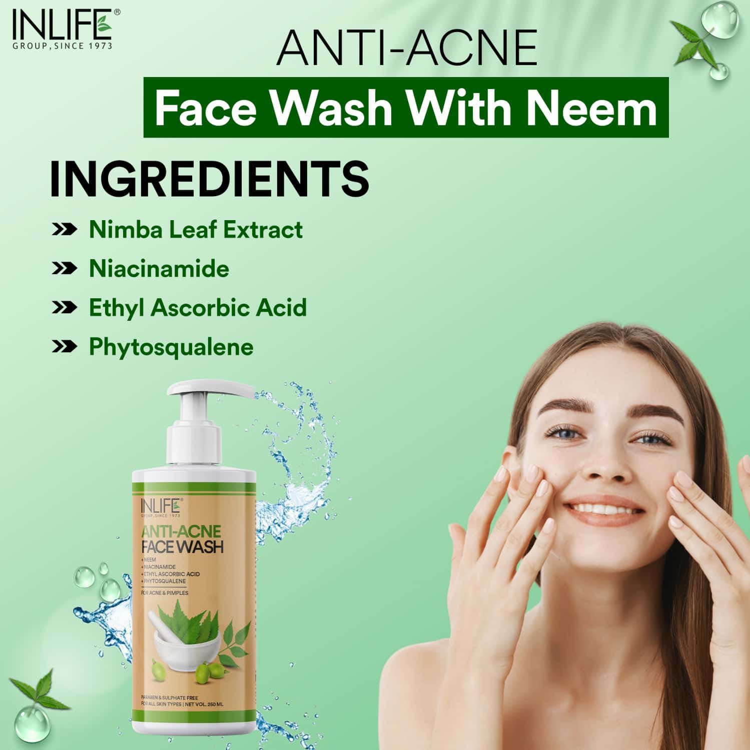 Buy INLIFE ANTI ACNE FACE WASH WITH NEEM ,GLOWING SKIN ALL SKIN TYPES, PARABEN & SULPHATE FREE
