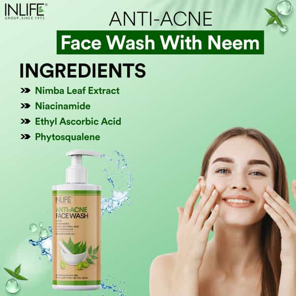 Inlife Anti Acne Face Wash With Neem ,Glowing Skin | All Skin Types, Paraben & Sulphate Free, 250Ml