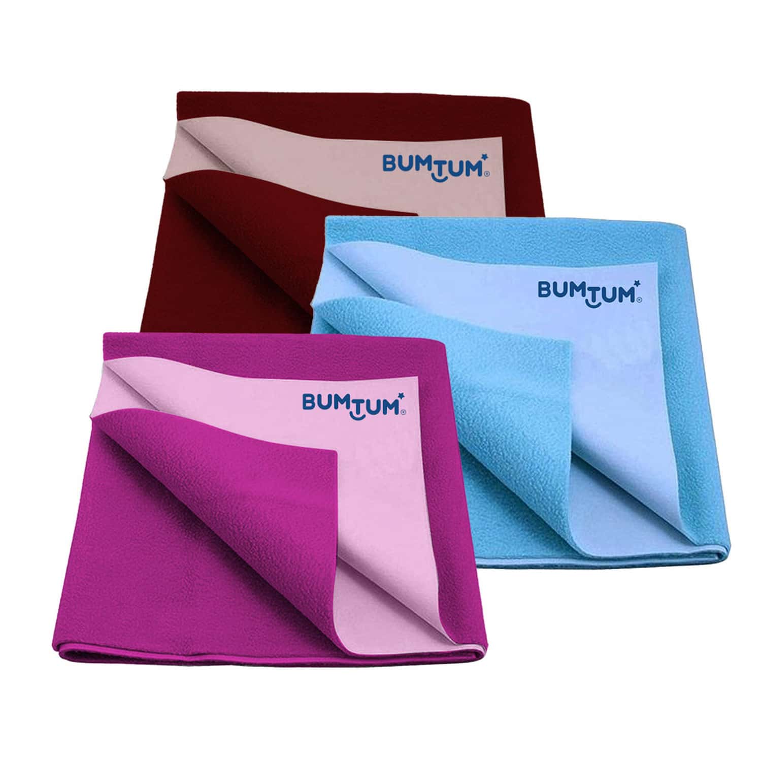 Bumtum Dry Sheet Leakproof Baby Bed Protector (Maroon+Blue+Aquablue Medium Size 100*70cm|Pack Of 3)