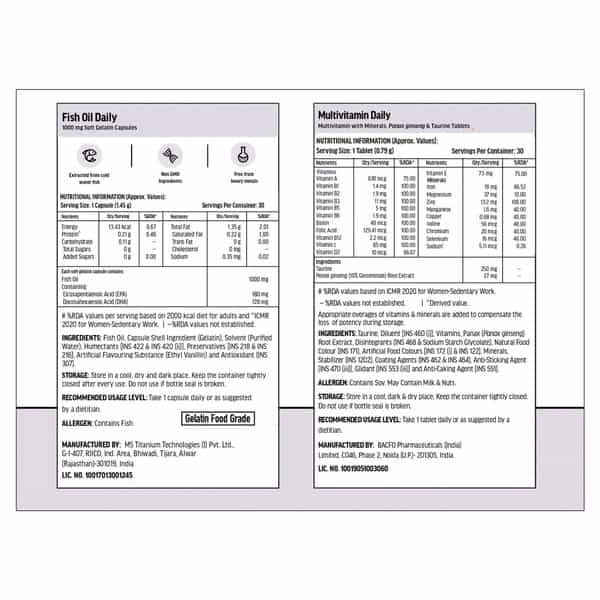Hk Vitals Multivitamin + Fish Oil (30N Tabs+ 30N Softgel Caps) | 2 Piece(S)/Pack