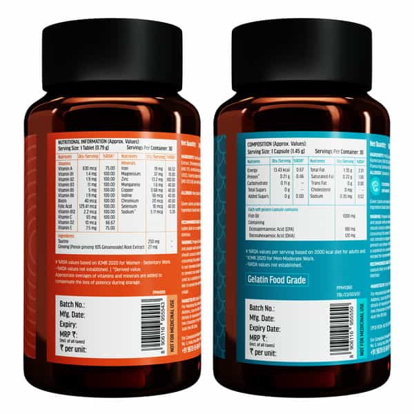 Hk Vitals Multivitamin + Fish Oil (30N Tabs+ 30N Softgel Caps) | 2 Piece(S)/Pack