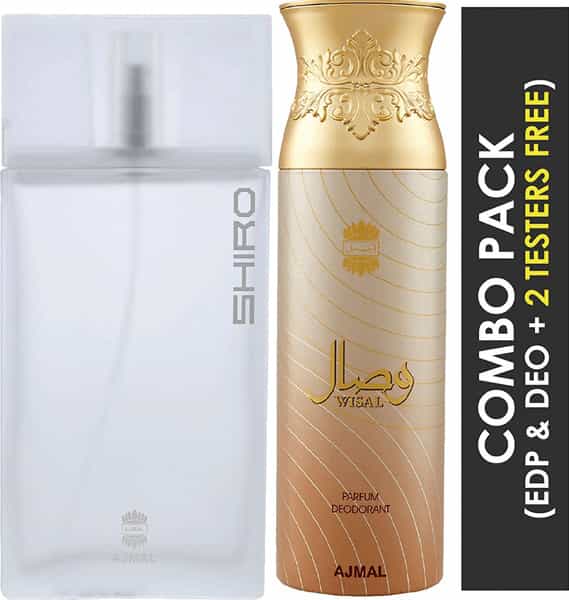 Ajmal Shiro Eau De Parfum 90Ml Perfume For Men And Wisal Deodorant 200Ml For Women