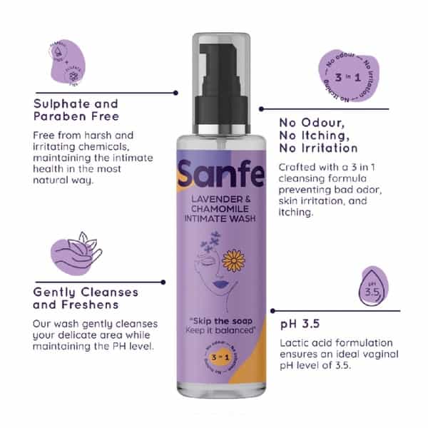 Sanfe Natural Intimate Wash 3 In 1 - - Lavender & Chamomile (100Ml)