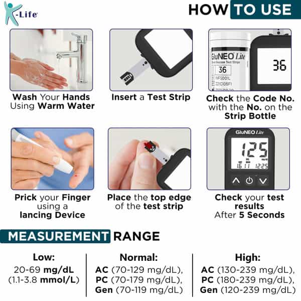 K-Life Gluneolite Fully Automatic Blood Glucose Check Sugar Testing Machine With 100 Strips