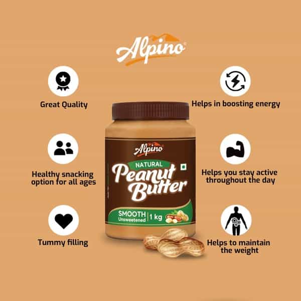 Alpino Natural Peanut Butter Smooth 400 G |High Protein Peanut Butter| Unsweetened Vegan