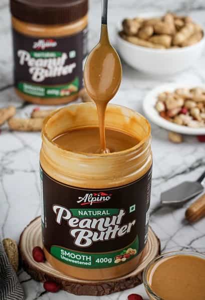 Alpino Natural Peanut Butter Smooth 400 G |High Protein Peanut Butter| Unsweetened Vegan