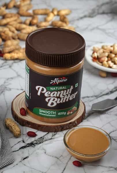 Alpino Natural Peanut Butter Smooth 400 G |High Protein Peanut Butter| Unsweetened Vegan