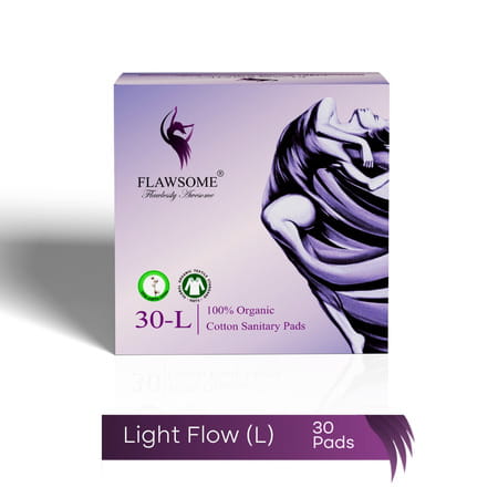 Flawsome 100% Organic Sanitary Pads | High Absorption | Size L | With Paper Disposal Pouches - 30n