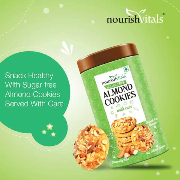 Nourishvitals Almond Cookies + Sugar Free Almond Cookies Crunchy Delights Genius Snack 120G Each