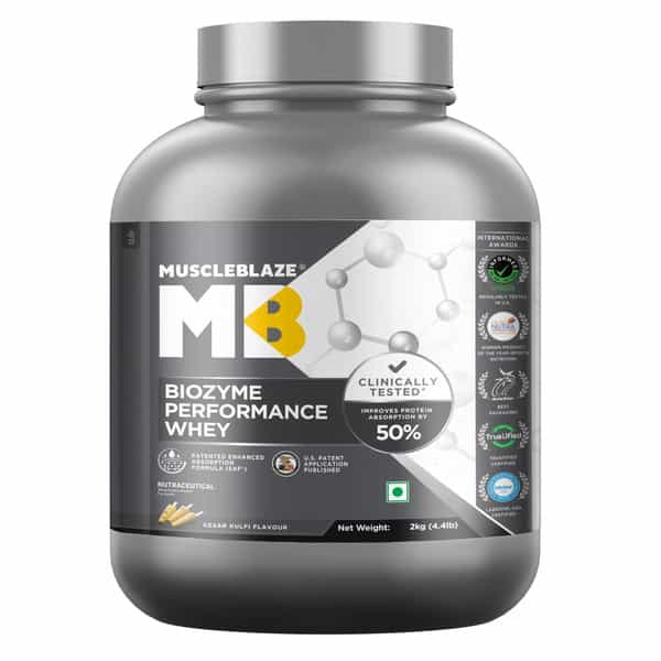 Muscleblaze Biozyme Performance Whey Protein (Kesar Kulfi | 2Kg/4.4Lbs) | 28G Protein
