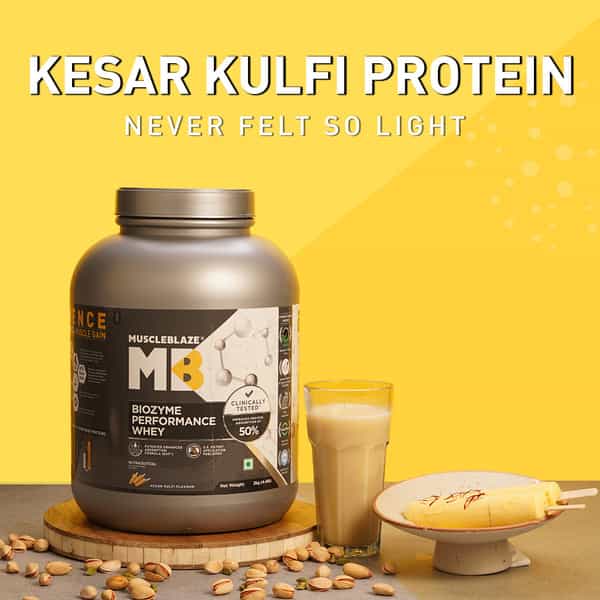 Muscleblaze Biozyme Performance Whey Protein (Kesar Kulfi | 2Kg/4.4Lbs) | 28G Protein