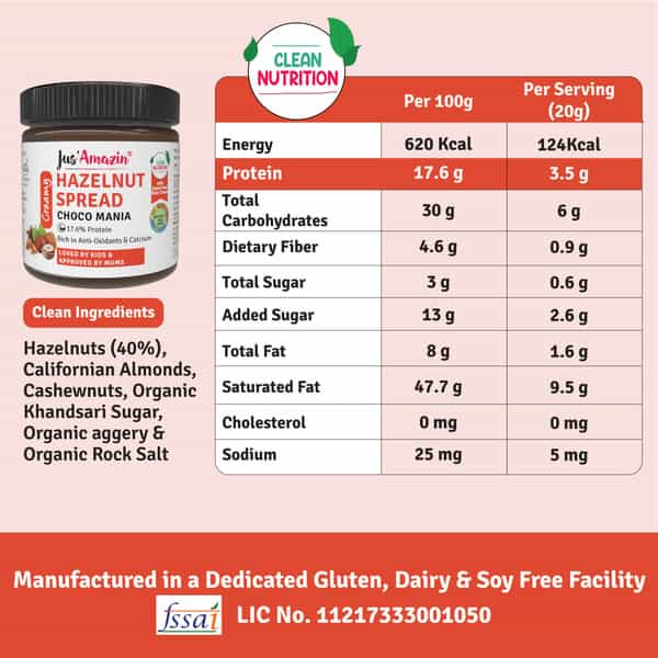 Jus Amazin Creamy Hazelnut Spread - Choco Mania (200G) 3X More Protein