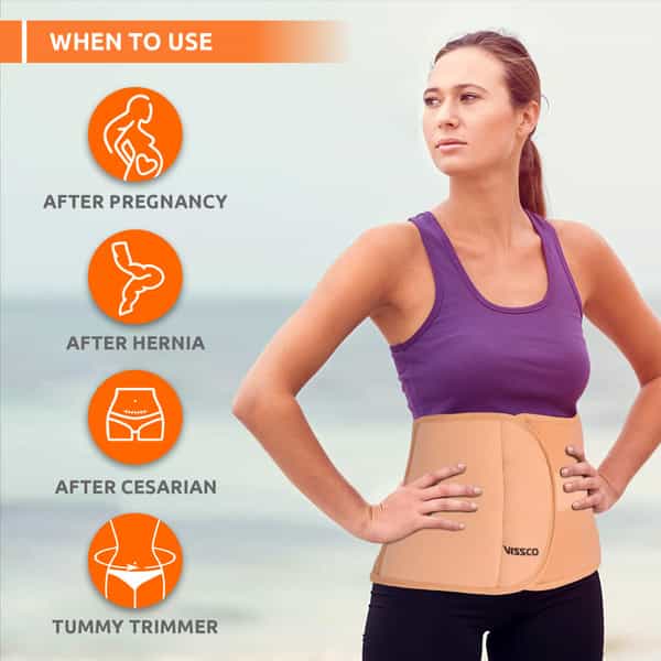 Vissco Abdominal Belt (8") |Supports The Weak Abdominal Muscles To Relieve Pain - Medium(Beige)