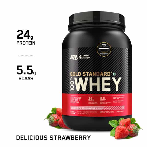 Optimum Nutrition (On) Gold Standard 100% Whey Protein Powder 2 Lbs | 907G Delicious Strawberry