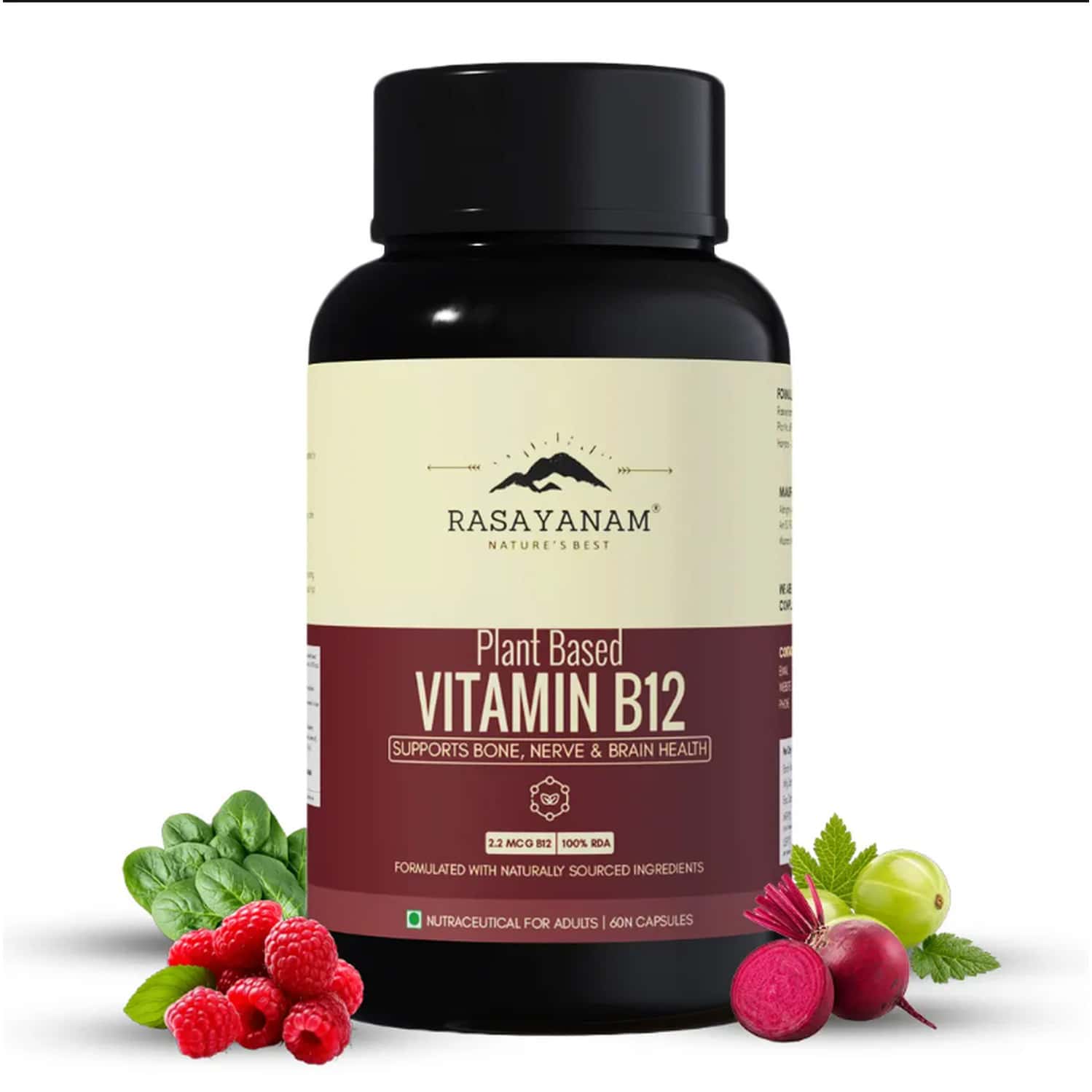 Rasayanam Plant-based Vitamin B12 | Energy | Nerve & Brain Health | 60 Capsules (pack Of 1)