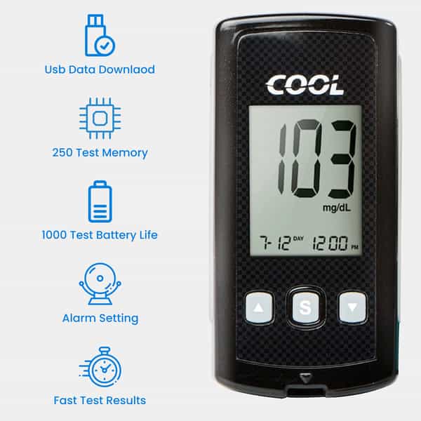 I-Sens Cool Glucometer 10 Blood Sugar Test Strips Glucometer (Black)