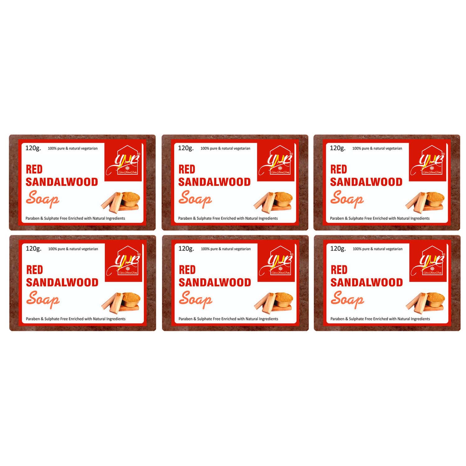 Ynb Yours Natural Buddy Organic Red Sandalwood Handmade Sls & Paraben Free Soap 120g (pack Of 6)