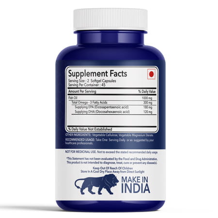 Fitness Veda Omega 3 Fish Oil 1000 Mg Capsules | Omega3 Fatty Acid Capsules - 60 Softgels