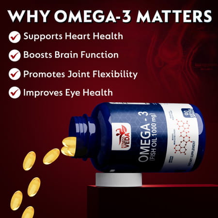 Fitness Veda Omega 3 Fish Oil 1000 Mg Capsules | Omega3 Fatty Acid Capsules - 60 Softgels