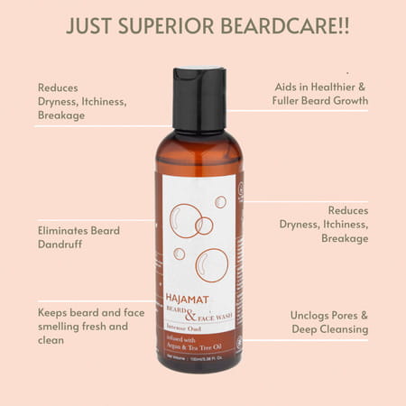 Hajamat 2-In-1 Beard & Face Wash- Intense Oud- Cleanses | Extracts Of Argan & Tea Tree Oil- 100 Ml