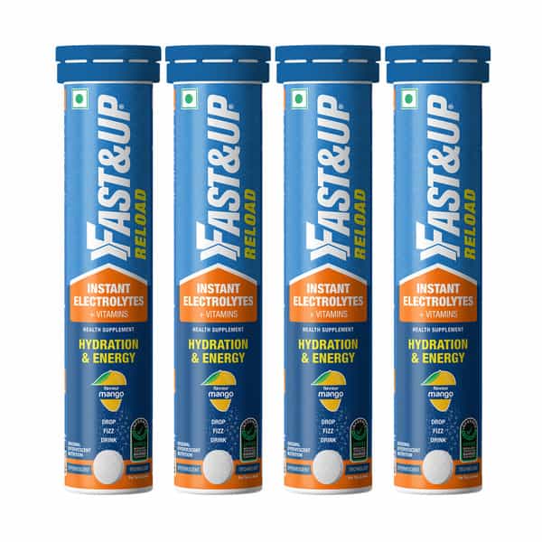 Fast&Up Reload Electrolyte Energy And Hydration- 20 Effervescent Tablets - Mango Flavour (Pack Of 4)