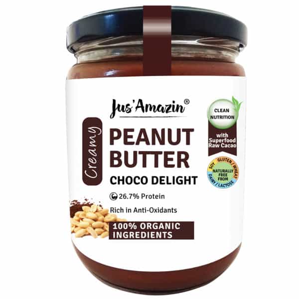 Jus Amazin Creamy Organic Peanut Butter -Choco Delight -500G|Clean Nutrition|82% Organic Peanuts