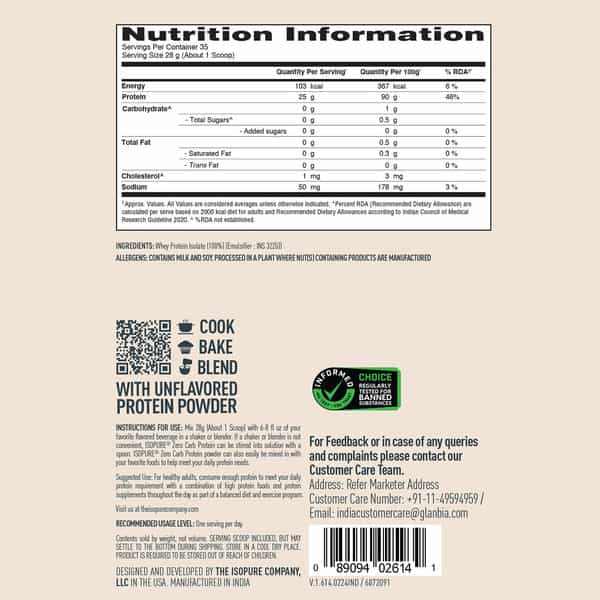 Isopure Zero Carb Protein - 2.20 Lbs | 1 Kg (Unflavoured)