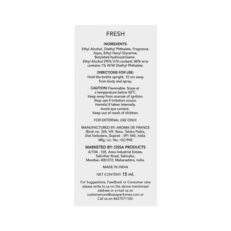 Ossa Magnet Fresh Unisex Eau De Parfum With Lemon | Patchouli | Cedarwood | Musk | Amber | 15ml