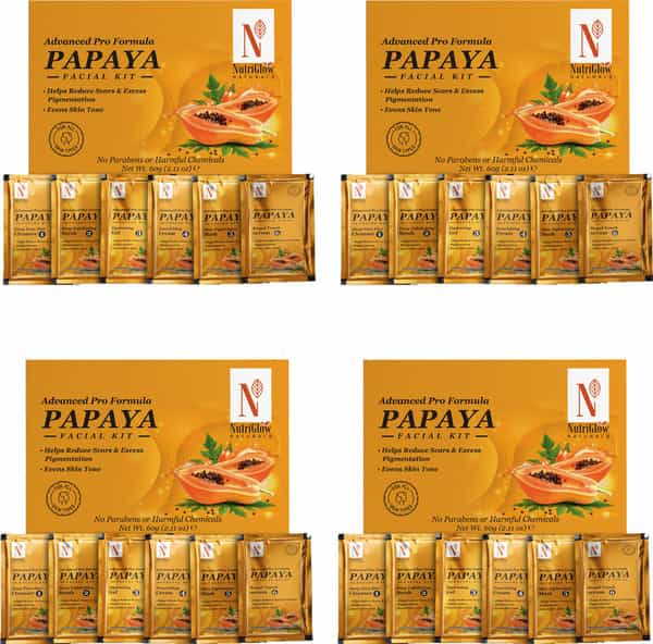 Nutriglow Natural's Advanced Pro Combo Pack Of 4 Papaya Facial Kit 60Gm Each For Dark Spot Free Skin