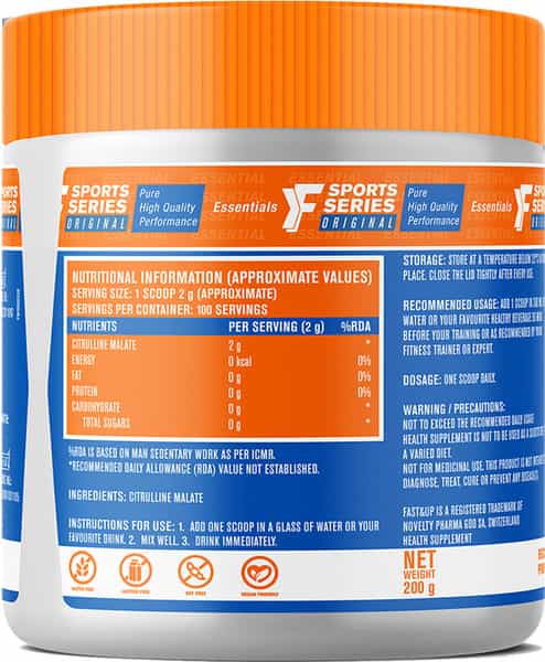 Fast&Up Citrulline Malate Citrulline Essentials 2G Citrulline Malate (2:1)-100 Servings