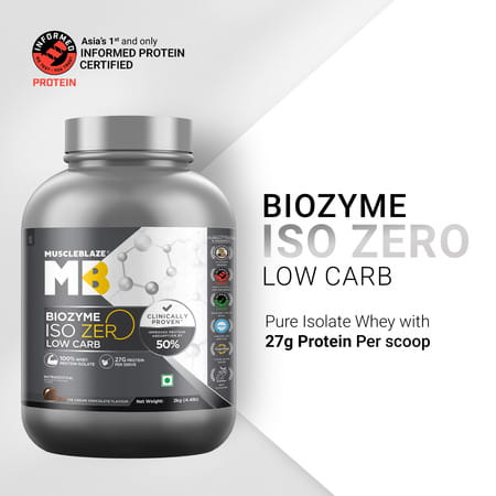 Muscleblaze Biozyme Iso-Zero | Low Carb Whey Protein Isolate Powder | Ice Cream Chocolate | 2Kg