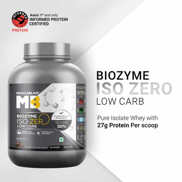 Muscleblaze Biozyme Iso-Zero | Low Carb Whey Protein Isolate Powder | Ice Cream Chocolate | 2Kg