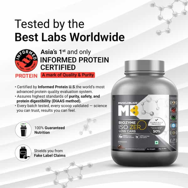 Muscleblaze Biozyme Iso-Zero | Low Carb Whey Protein Isolate Powder | Ice Cream Chocolate | 2Kg