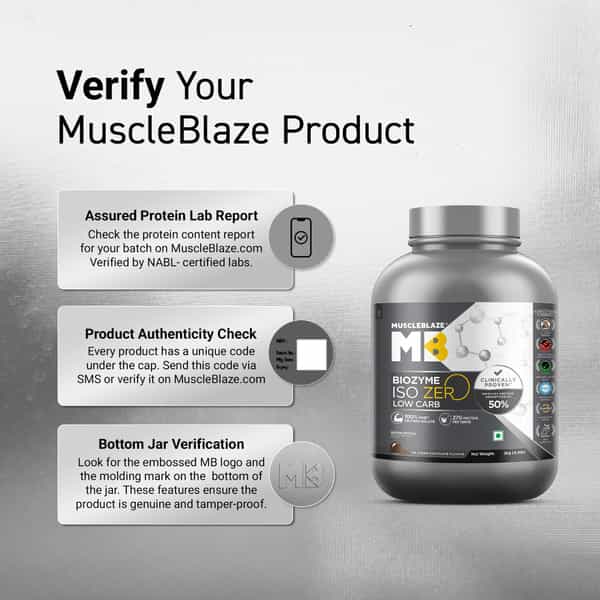 Muscleblaze Biozyme Iso-Zero | Low Carb Whey Protein Isolate Powder | Ice Cream Chocolate | 2Kg