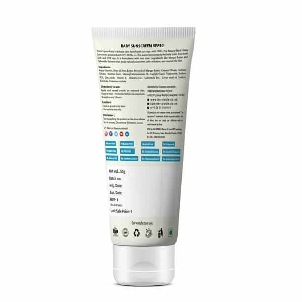 Tnw The Natural Wash Baby Sunscreen With Calendula Extracts And Mango Butter | 50Gm