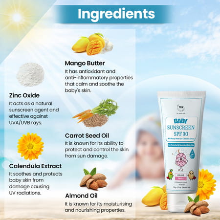 Tnw - The Natural Wash Baby Sunscreen With Calendula Extracts And Mango Butter | 50Gm