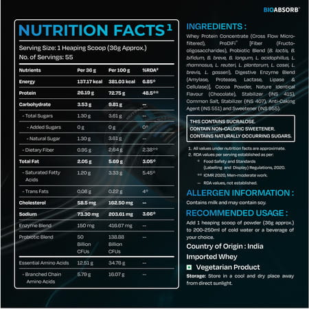 Nutrabay Bioabsorb Whey Protein Powder | Prodifi Blend | 26G Per Scoop | Milk Chocolate - 2Kg