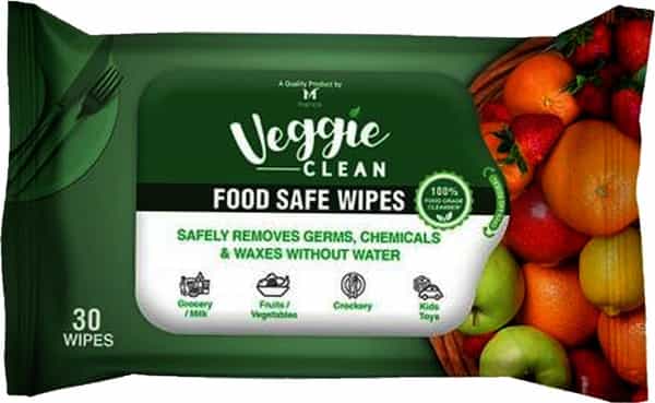 Veggie Clean Food Safe Wipes Removes Germs Bacteria Chemicals & Waxes 30 Pcs