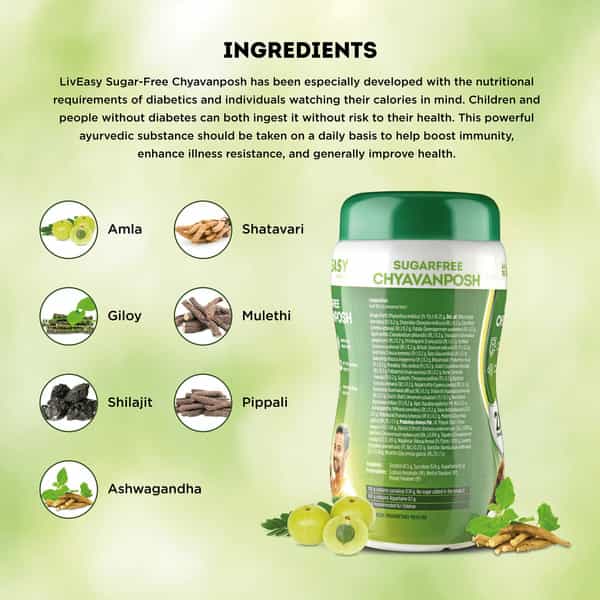 Liveasy Foods Sugarfree Chyavanposh - 900 Gms-Gives 2X Immunity - Boosts Energy