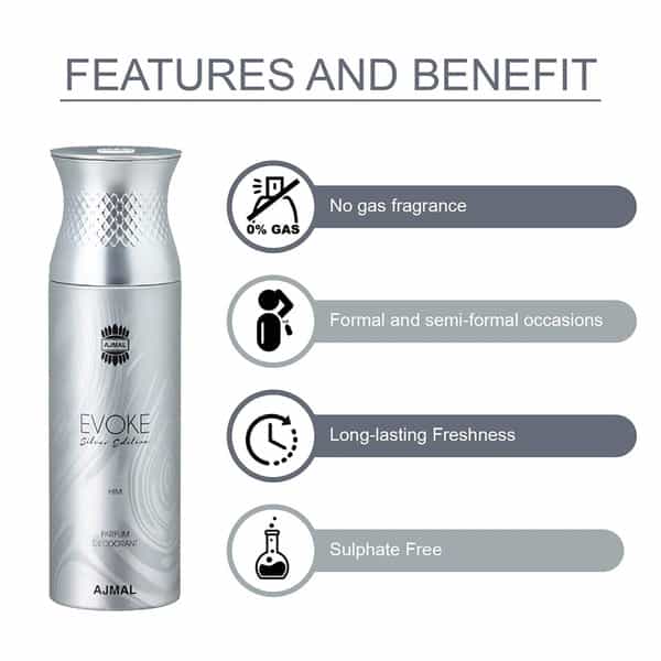 Ajmal 1 Aurum 1 Evoke Silver Edition For Him 1 Nightingale And 1 Distraction Deodorants Pack Of 4