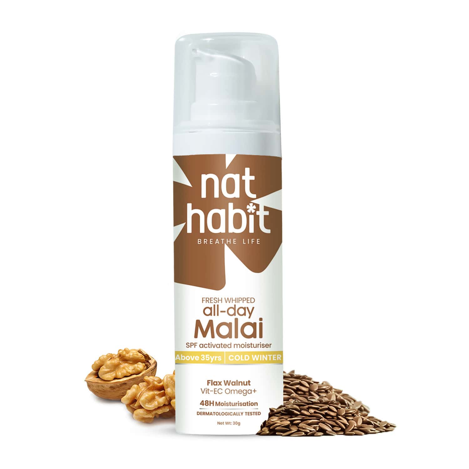 Nat Habit Flax Walnut Malai Face Moisturizer For Glowing Skin | Cold Cream | Combination Skin - 30g