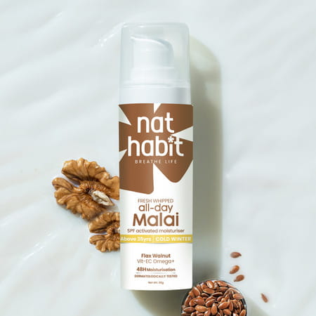 Nat Habit Flax Walnut Malai Face Moisturizer For Glowing Skin | Cold Cream | Combination Skin - 30G