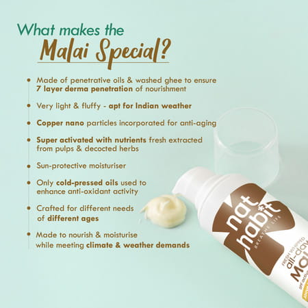 Nat Habit Flax Walnut Malai Face Moisturizer For Glowing Skin | Cold Cream | Combination Skin - 30G