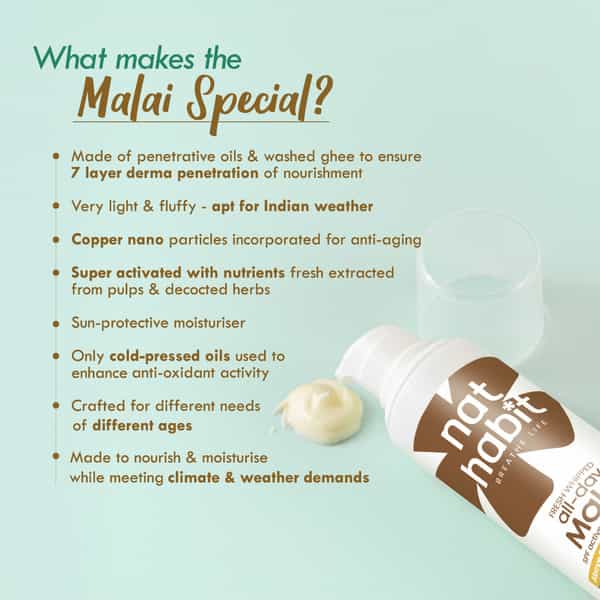 Nat Habit Flax Walnut Malai Face Moisturizer For Glowing Skin | Cold Cream | Combination Skin - 30G