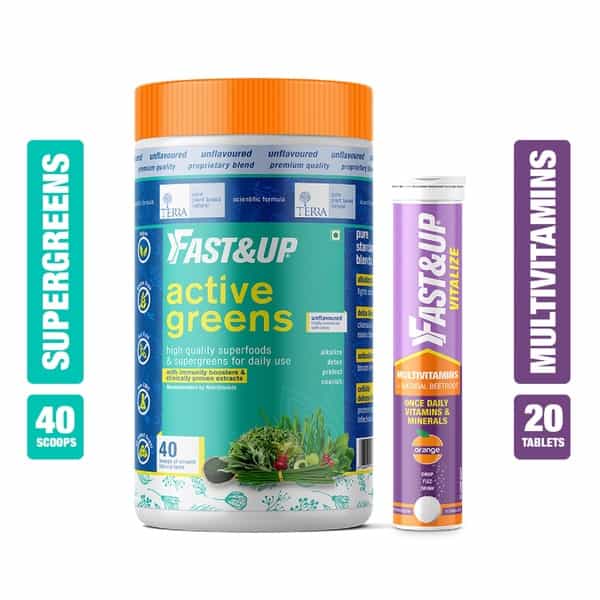 Fast&Up Superfoods With Multivitamins - Active Greens 280G & Vitalize 20 Tablets