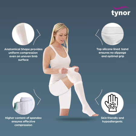 Tynor D.V.T. Stocking Thigh High (Pair) White Large Pack Of 2
