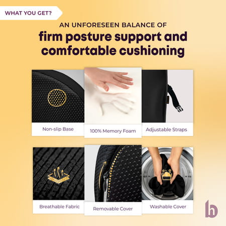 Betterhood Black Memory Foam Back Support And Coccyx Seat Cushion Combo For Chair